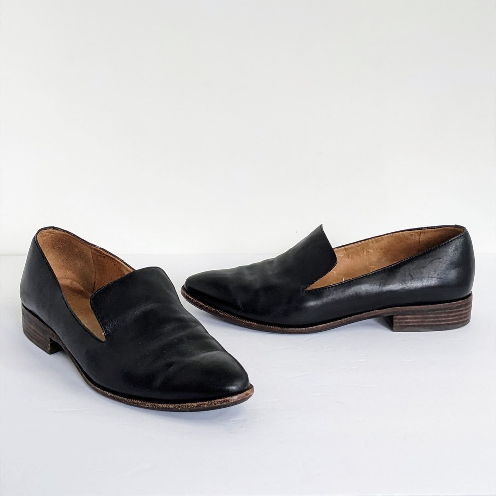 Madewell Shoes Orson Womens 10 Black Leather Loafers Flats Slip On Pointy Toe